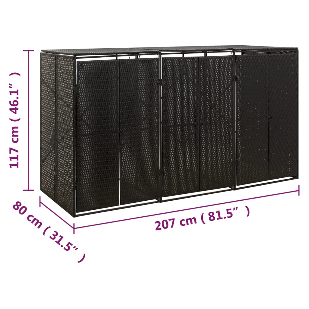 Containerberging driedubbel 207x80x117 cm poly rattan zwart Containerbergingen | Creëer jouw Trendy Thuis | Gratis bezorgd & Retour | Trendy.nl