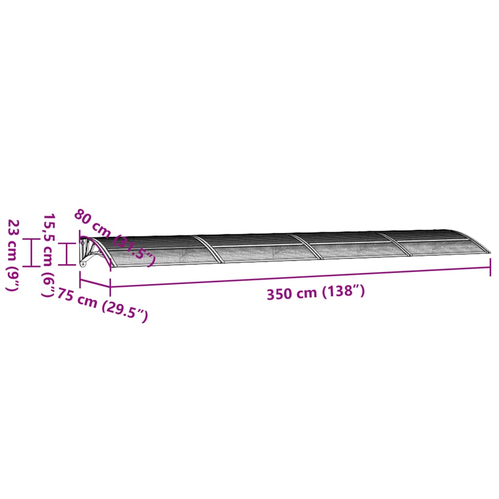 Deurluifel 350x75 cm polycarbonaat grijs en transparant Zonwering | Creëer jouw Trendy Thuis | Gratis bezorgd & Retour | Trendy.nl