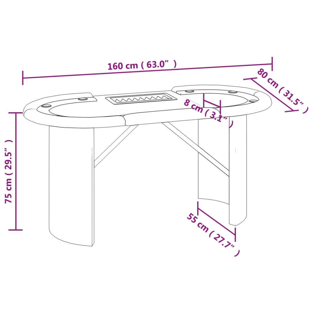 Pokertafel voor 10 spelers met fichebak 160x80x75 cm groen Poker- & spellentafels | Creëer jouw Trendy Thuis | Gratis bezorgd & Retour | Trendy.nl