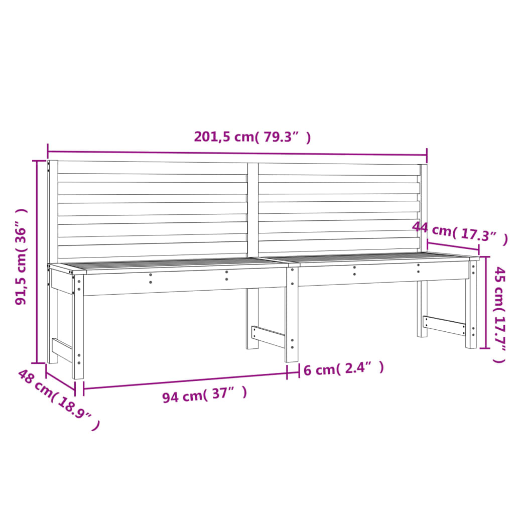 Tuinbank 201,5 cm massief grenenhout wit