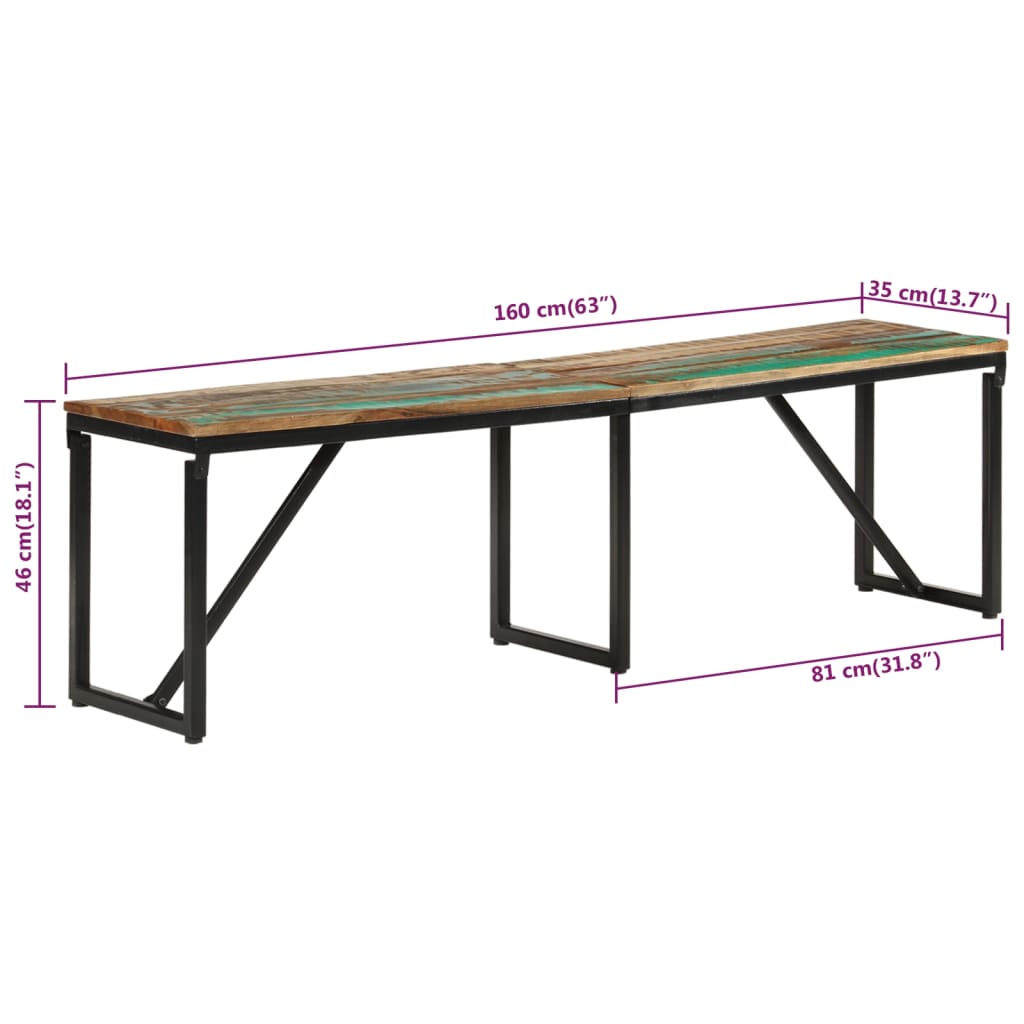 Bankje 160x35x46 cm massief gerecycled hout