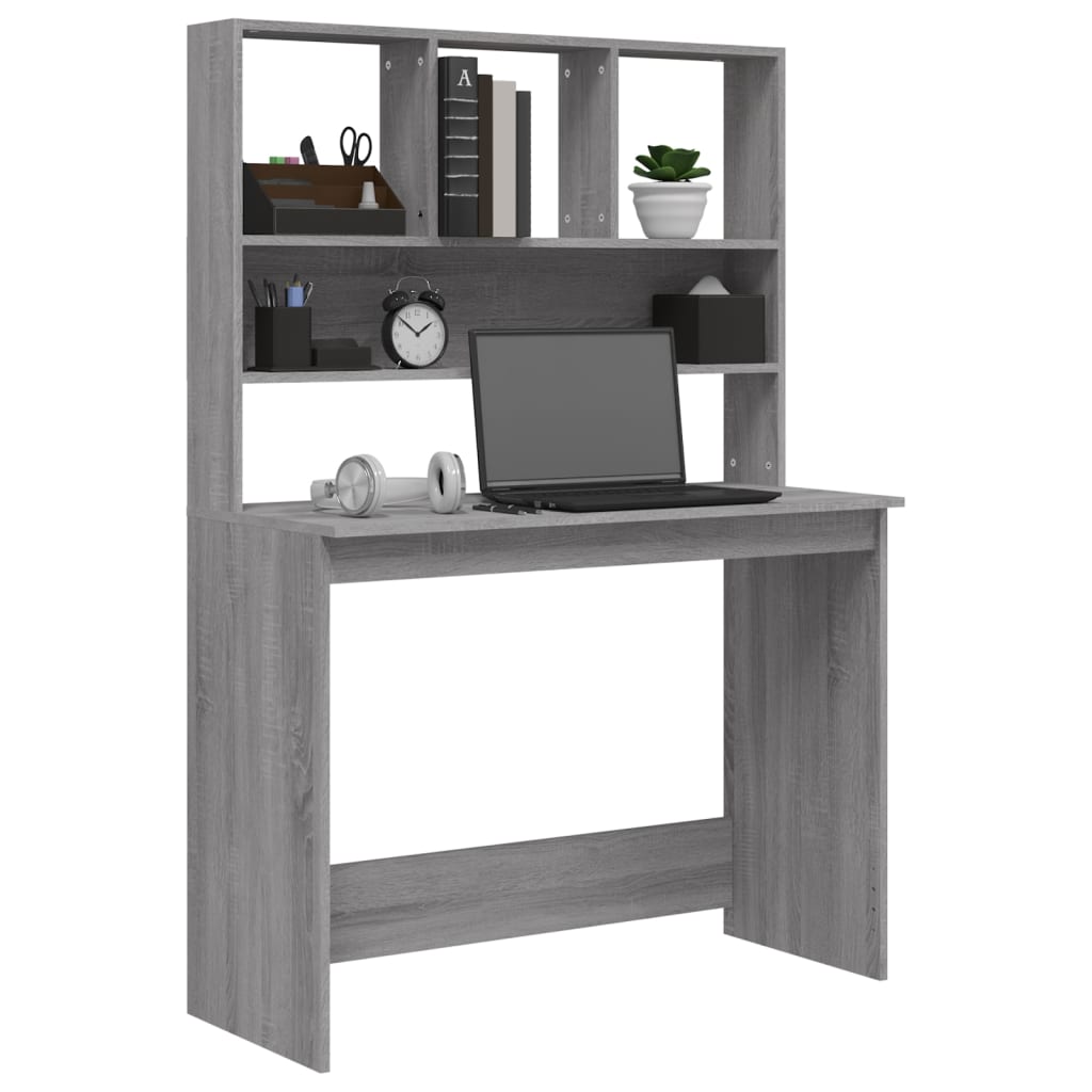 Bureau met schappen 102x45x148 cm bewerkt hout grijs sonoma