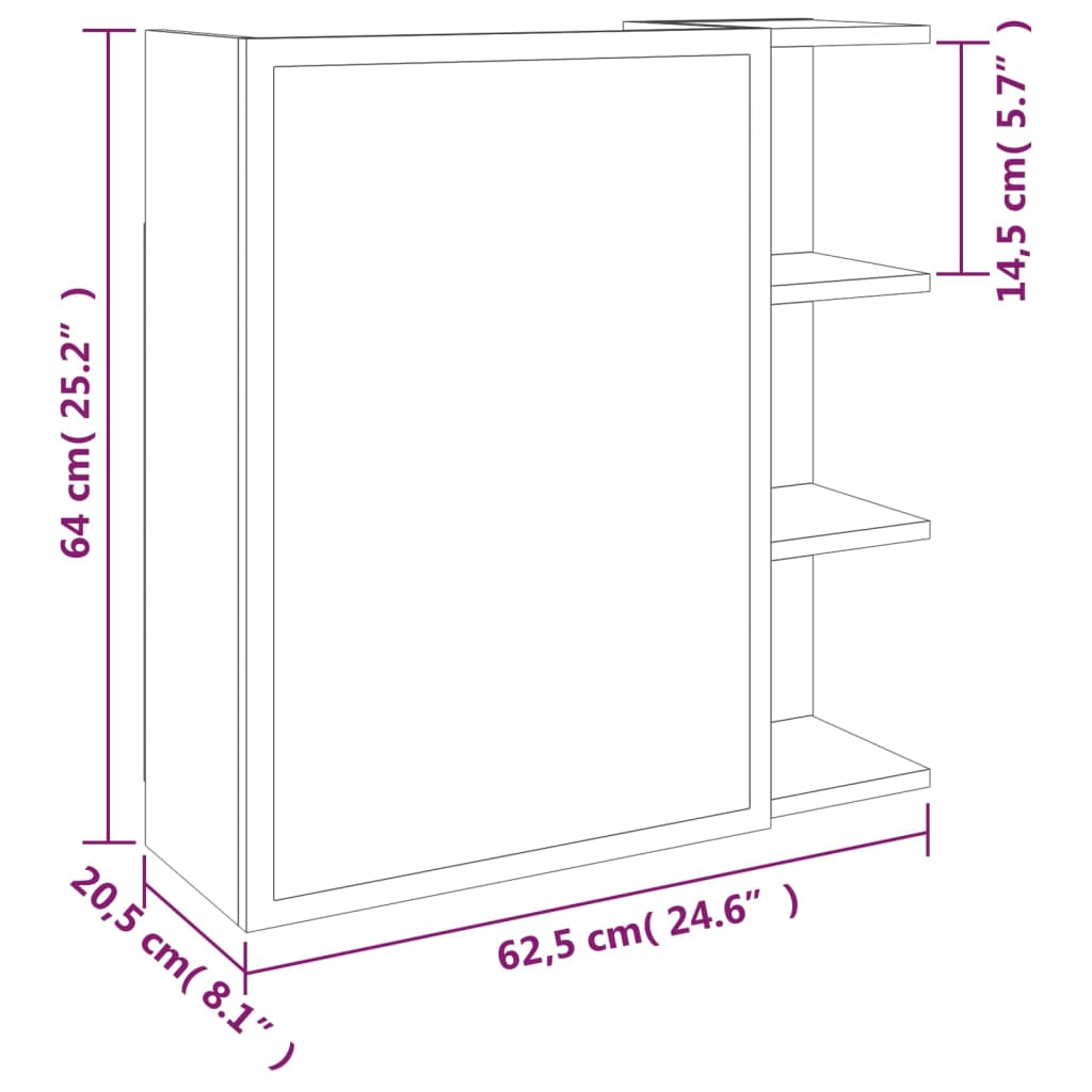 Badkamerspiegelkast 62,5x20,5x64 cm bewerkt hout grijs sonoma