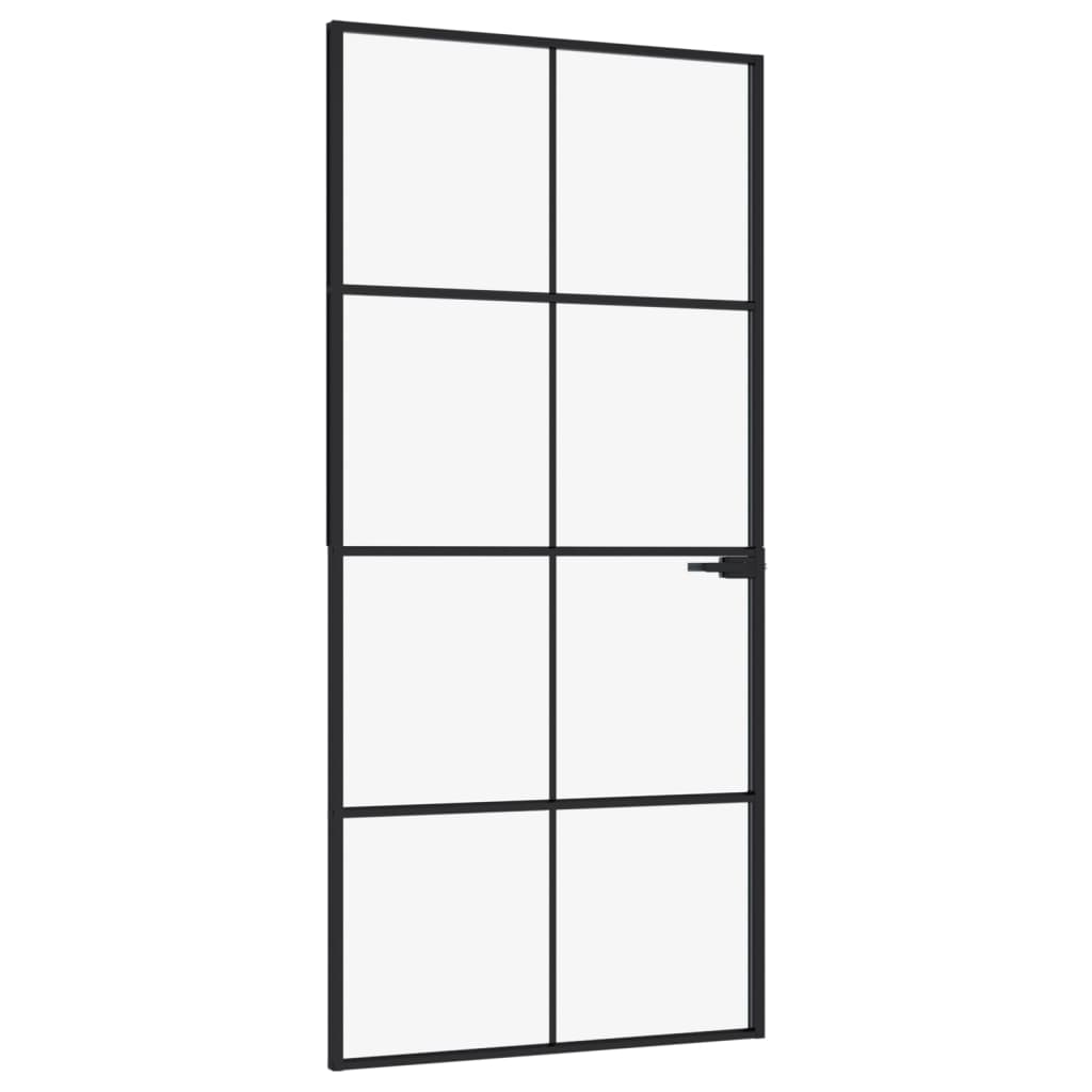 Binnendeur 93x201,5 cm gehard glas en aluminium smal zwart Voordeuren | Creëer jouw Trendy Thuis | Gratis bezorgd & Retour | Trendy.nl