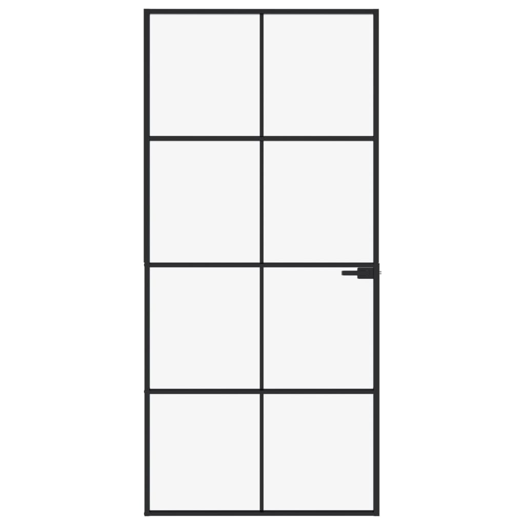 Binnendeur 93x201,5 cm gehard glas en aluminium smal zwart Voordeuren | Creëer jouw Trendy Thuis | Gratis bezorgd & Retour | Trendy.nl