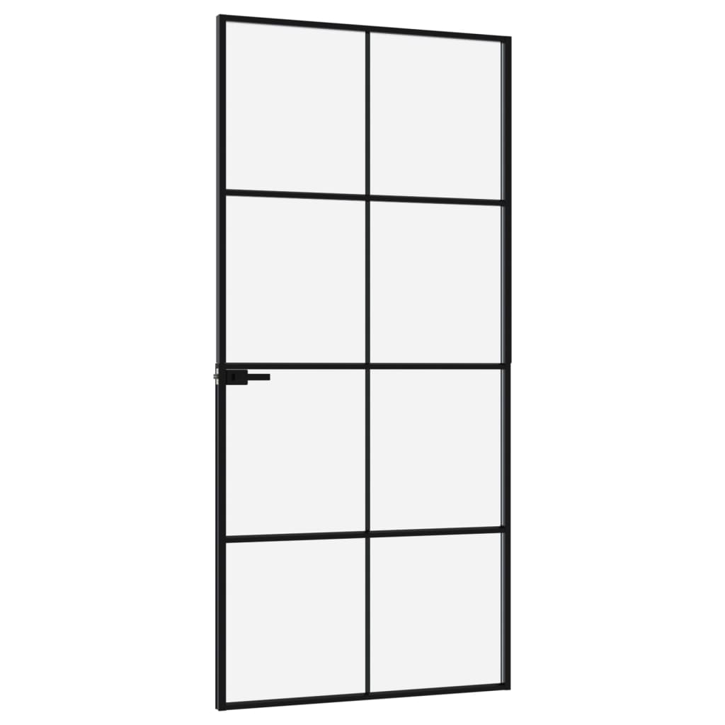 Binnendeur 93x201,5 cm gehard glas en aluminium smal zwart Voordeuren | Creëer jouw Trendy Thuis | Gratis bezorgd & Retour | Trendy.nl