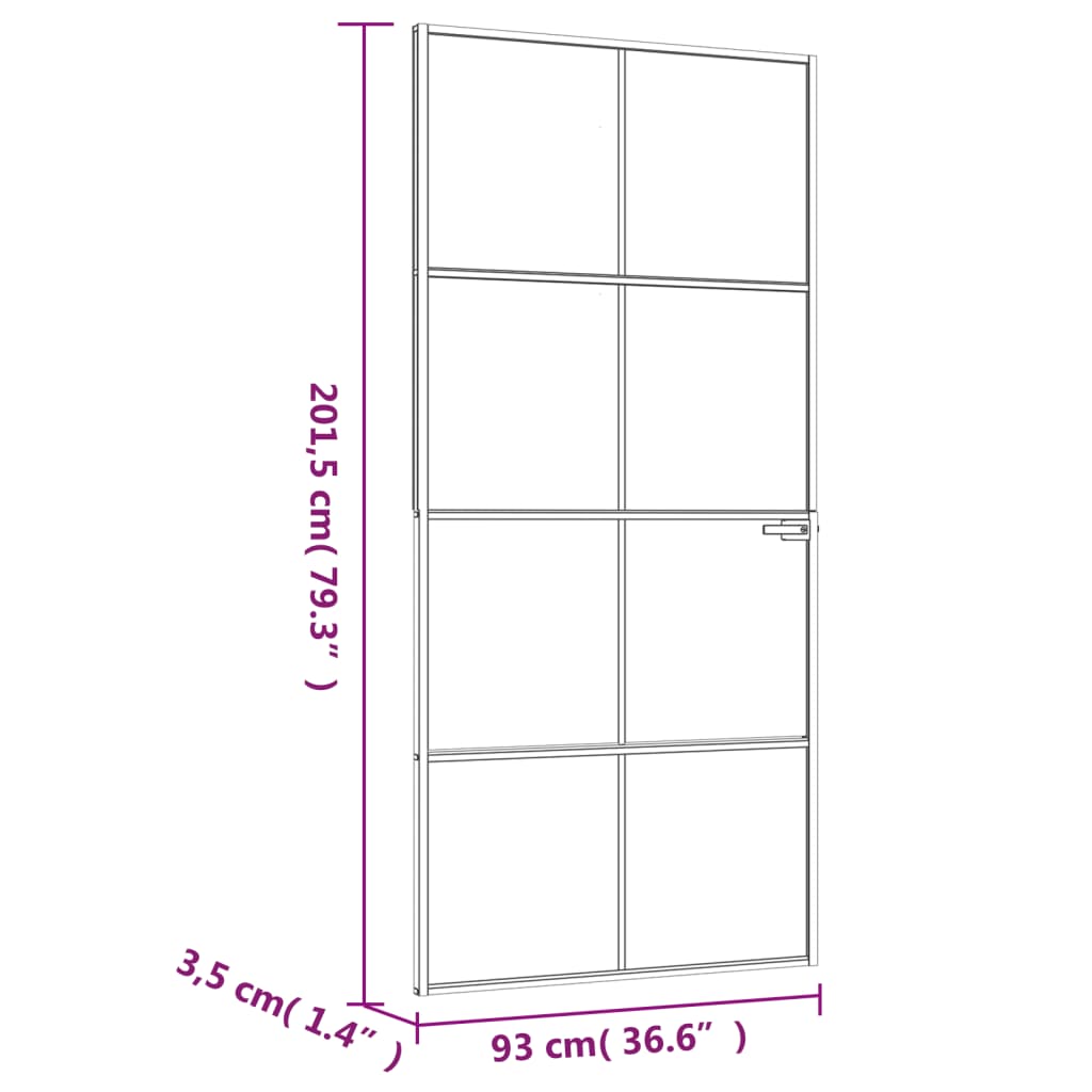 Binnendeur 93x201,5 cm gehard glas en aluminium smal zwart Voordeuren | Creëer jouw Trendy Thuis | Gratis bezorgd & Retour | Trendy.nl