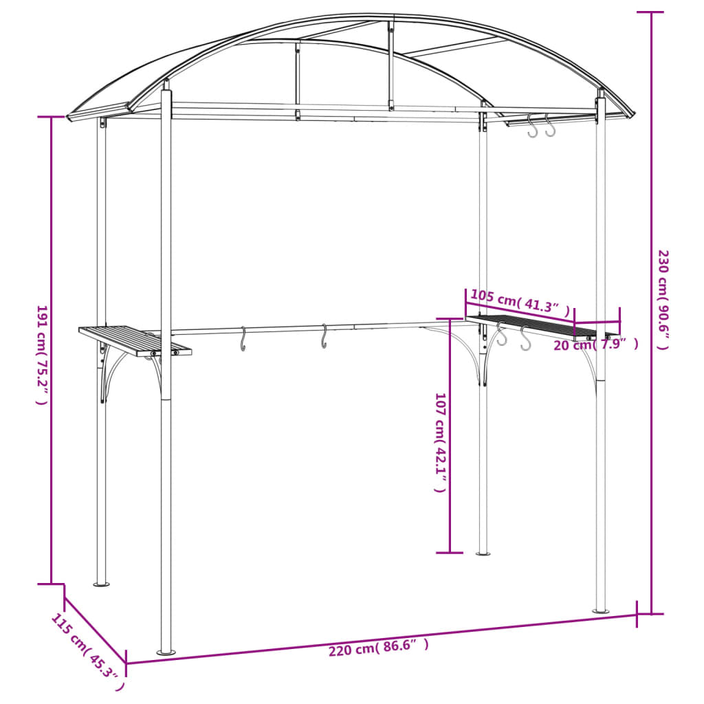 Barbecuepaviljoen met zijplanken 220x115x230 cm staal antraciet Partytenten & prieëlen | Creëer jouw Trendy Thuis | Gratis bezorgd & Retour | Trendy.nl