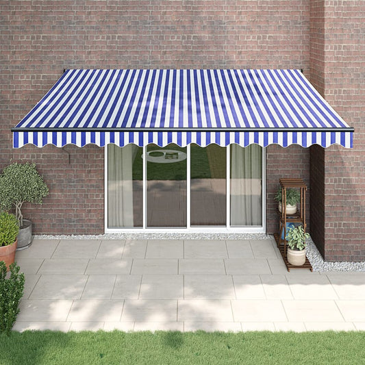 Luifel uittrekbaar 4x3 m stof en aluminium blauw en wit