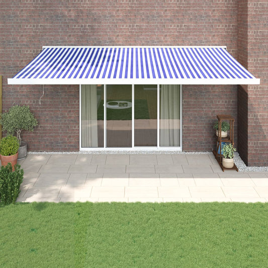 Luifel uittrekbaar 5x3 m stof en aluminium blauw en wit