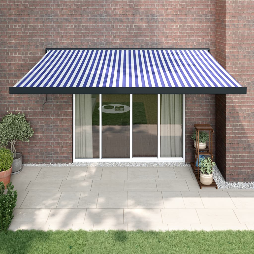 Luifel uittrekbaar 4,5x3 m stof en aluminium blauw en wit