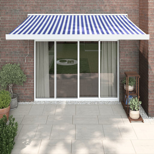 Luifel uittrekbaar 3x2,5 m stof en aluminium blauw en wit