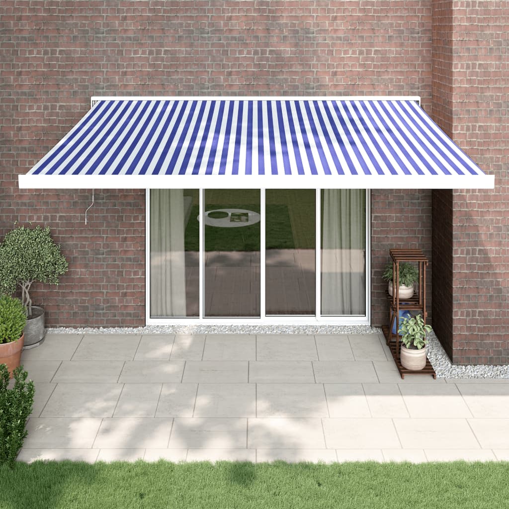 Luifel uittrekbaar 4x3 m stof en aluminium blauw en wit