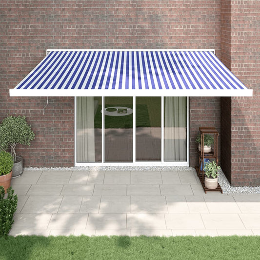 Luifel uittrekbaar 4x3 m stof en aluminium blauw en wit