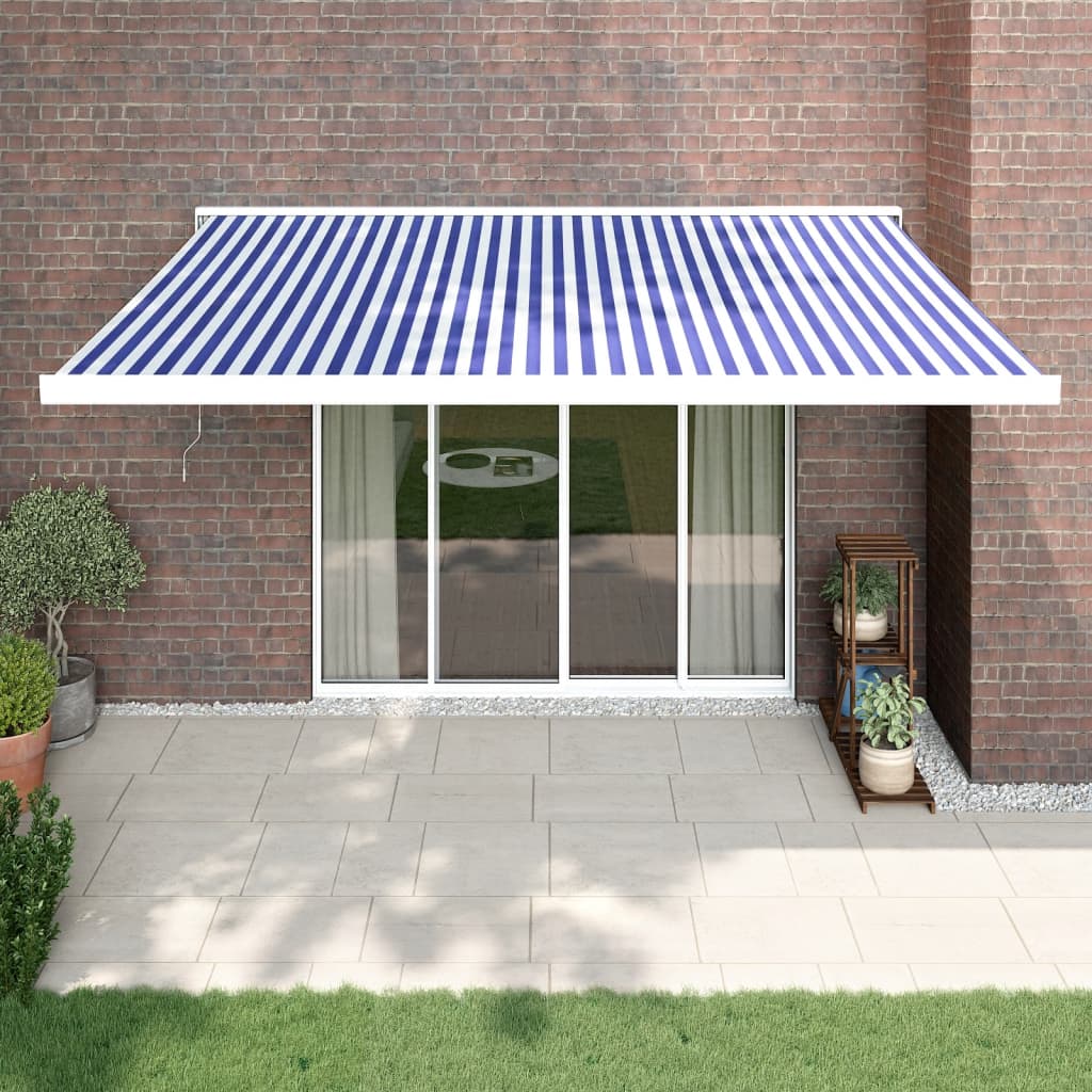 Luifel uittrekbaar 4,5x3 m stof en aluminium blauw en wit