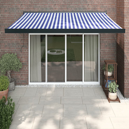 Luifel uittrekbaar 3x2,5 m stof en aluminium blauw en wit