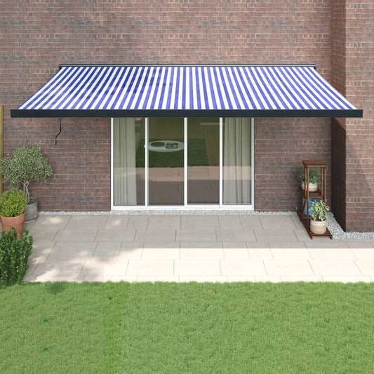 Luifel uittrekbaar 5x3 m stof en aluminium blauw en wit