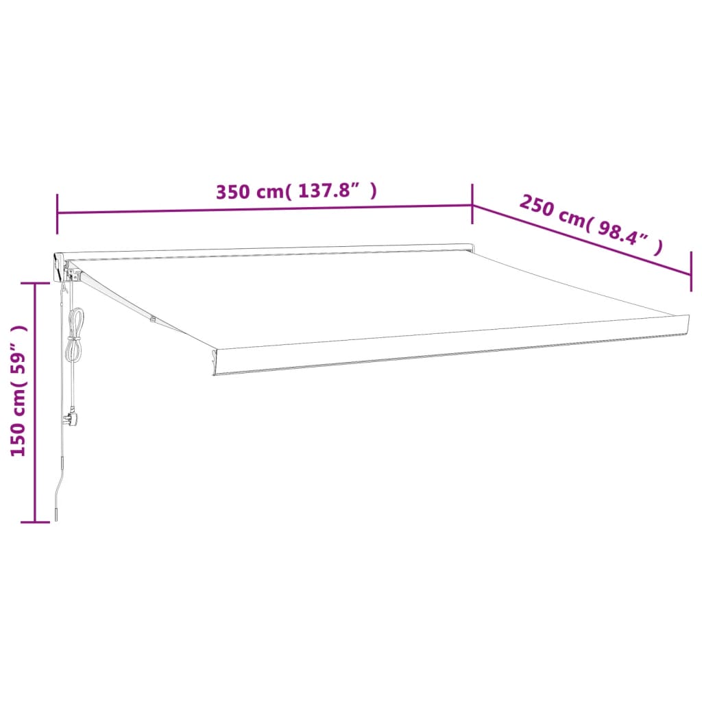 Luifel uittrekbaar 3,5x2,5 m stof en aluminium geel en wit