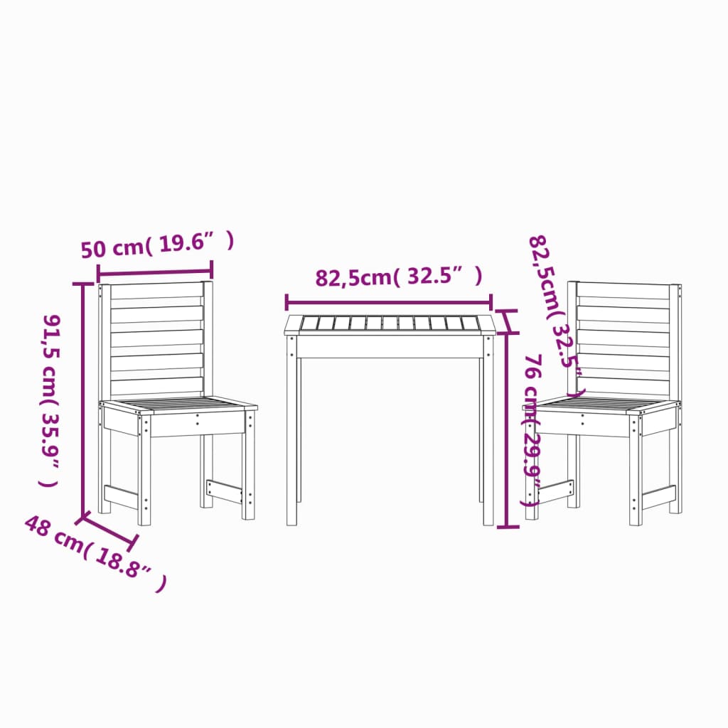 3-delige Bistroset massief grenenhout grijs Tuinsets | Creëer jouw Trendy Thuis | Gratis bezorgd & Retour | Trendy.nl