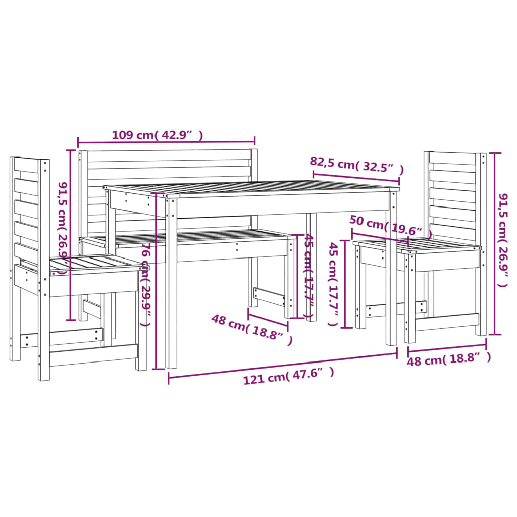 4-delige Tuinset massief grenenhout grijs Tuinsets | Creëer jouw Trendy Thuis | Gratis bezorgd & Retour | Trendy.nl