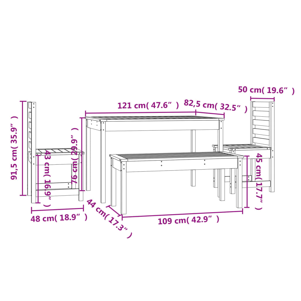 4-delige Tuinset massief grenenhout grijs Tuinsets | Creëer jouw Trendy Thuis | Gratis bezorgd & Retour | Trendy.nl