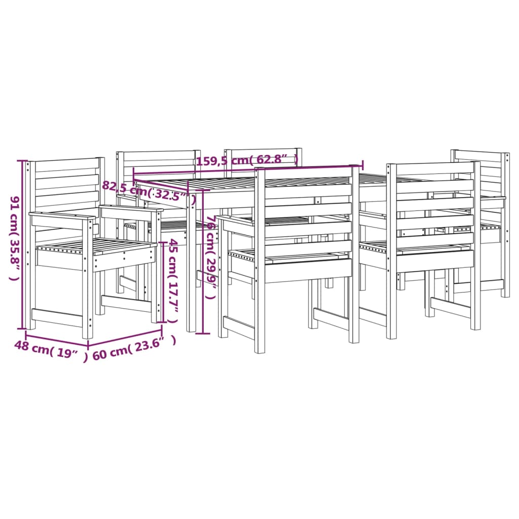 7-delige Tuinset massief grenenhout grijs Tuinsets | Creëer jouw Trendy Thuis | Gratis bezorgd & Retour | Trendy.nl