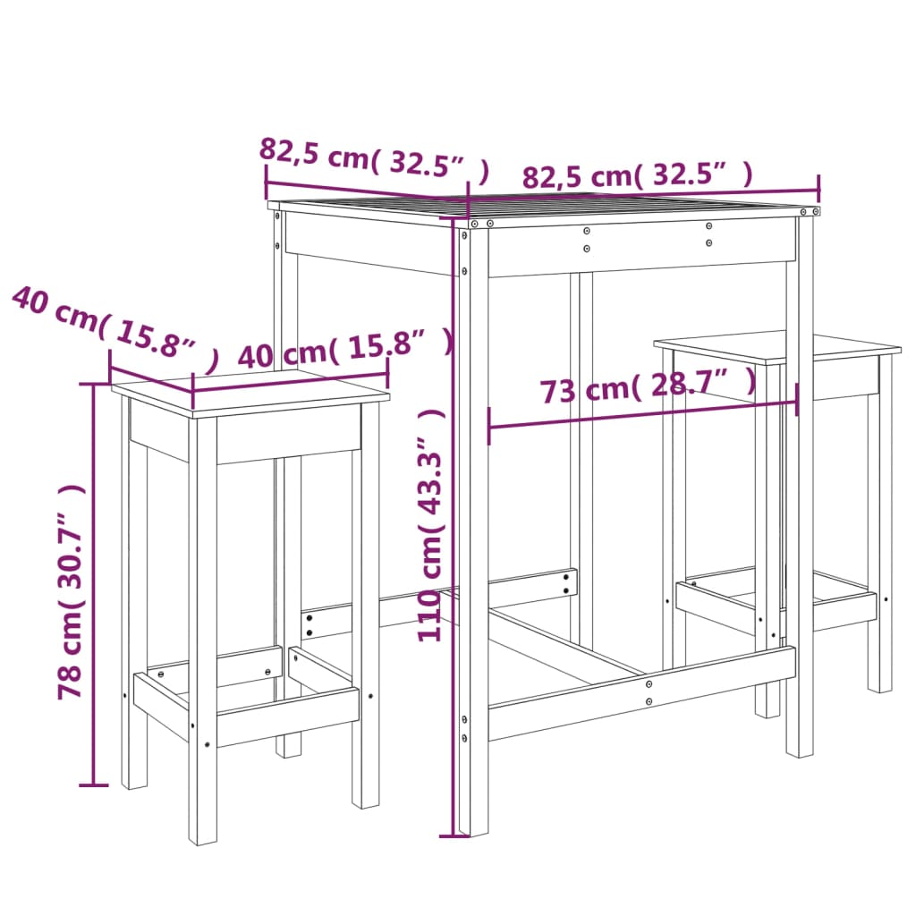 3-delige Tuinbarset massief grenenhout Tuinsets | Creëer jouw Trendy Thuis | Gratis bezorgd & Retour | Trendy.nl