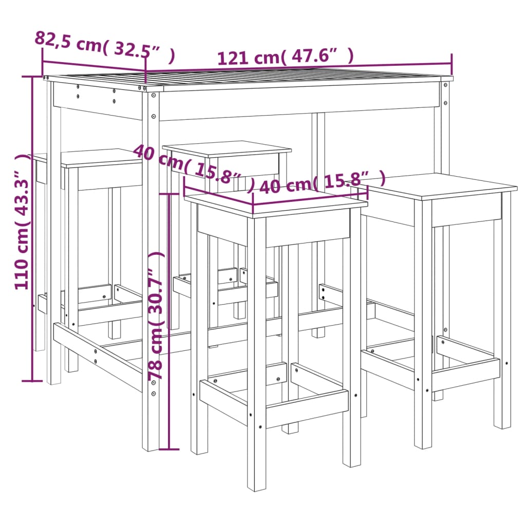 5-delige Tuinbarset massief grenenhout wit Tuinsets | Creëer jouw Trendy Thuis | Gratis bezorgd & Retour | Trendy.nl