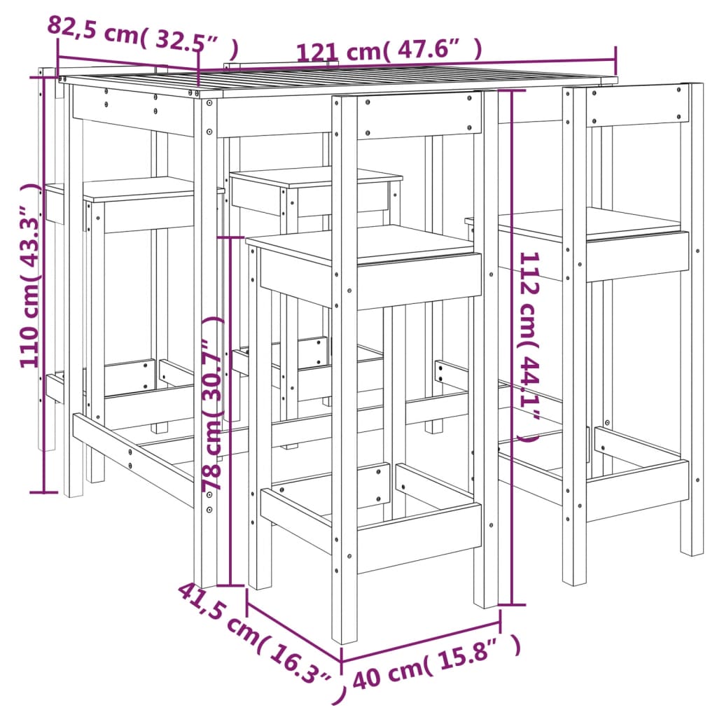 5-delige Barset massief grenenhout wit