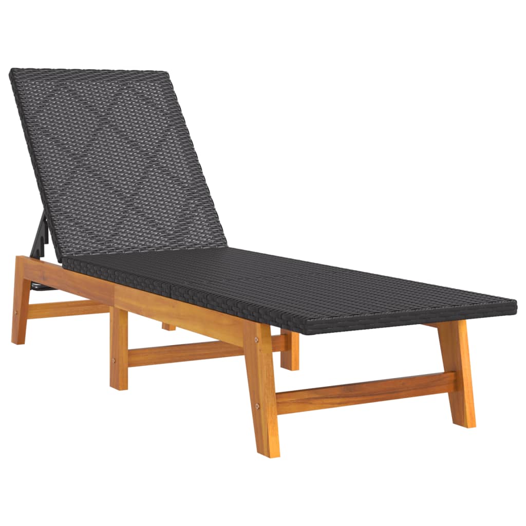 Ligbed poly rattan en massief acaciahout zwart en bruin Ligstoelen | Creëer jouw Trendy Thuis | Gratis bezorgd & Retour | Trendy.nl