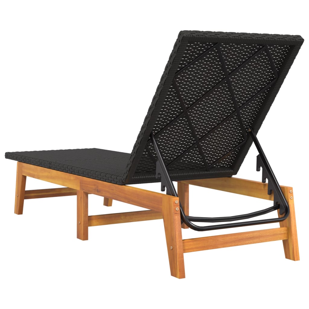 Ligbed poly rattan en massief acaciahout zwart en bruin Ligstoelen | Creëer jouw Trendy Thuis | Gratis bezorgd & Retour | Trendy.nl