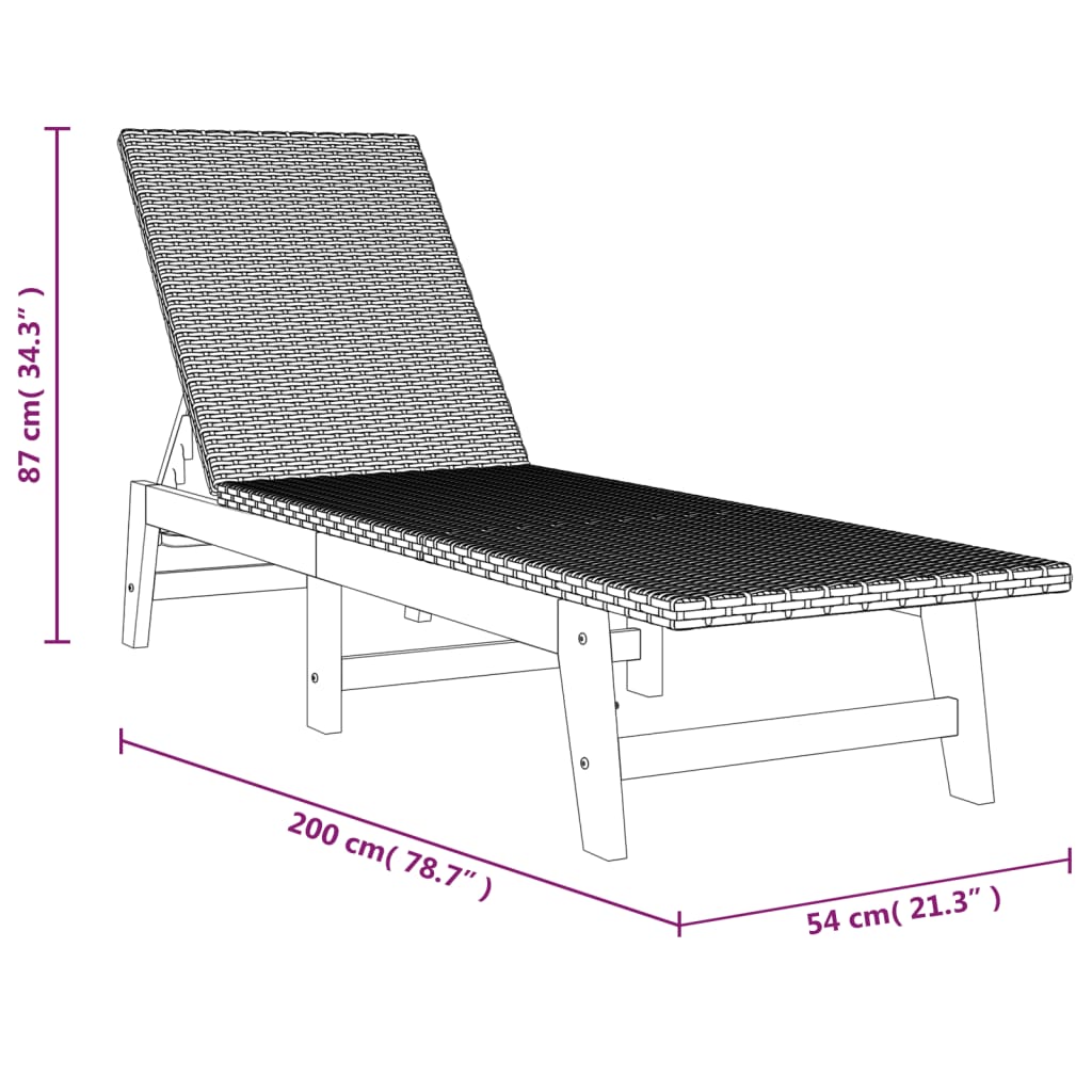 Ligbed poly rattan en massief acaciahout zwart en bruin Ligstoelen | Creëer jouw Trendy Thuis | Gratis bezorgd & Retour | Trendy.nl