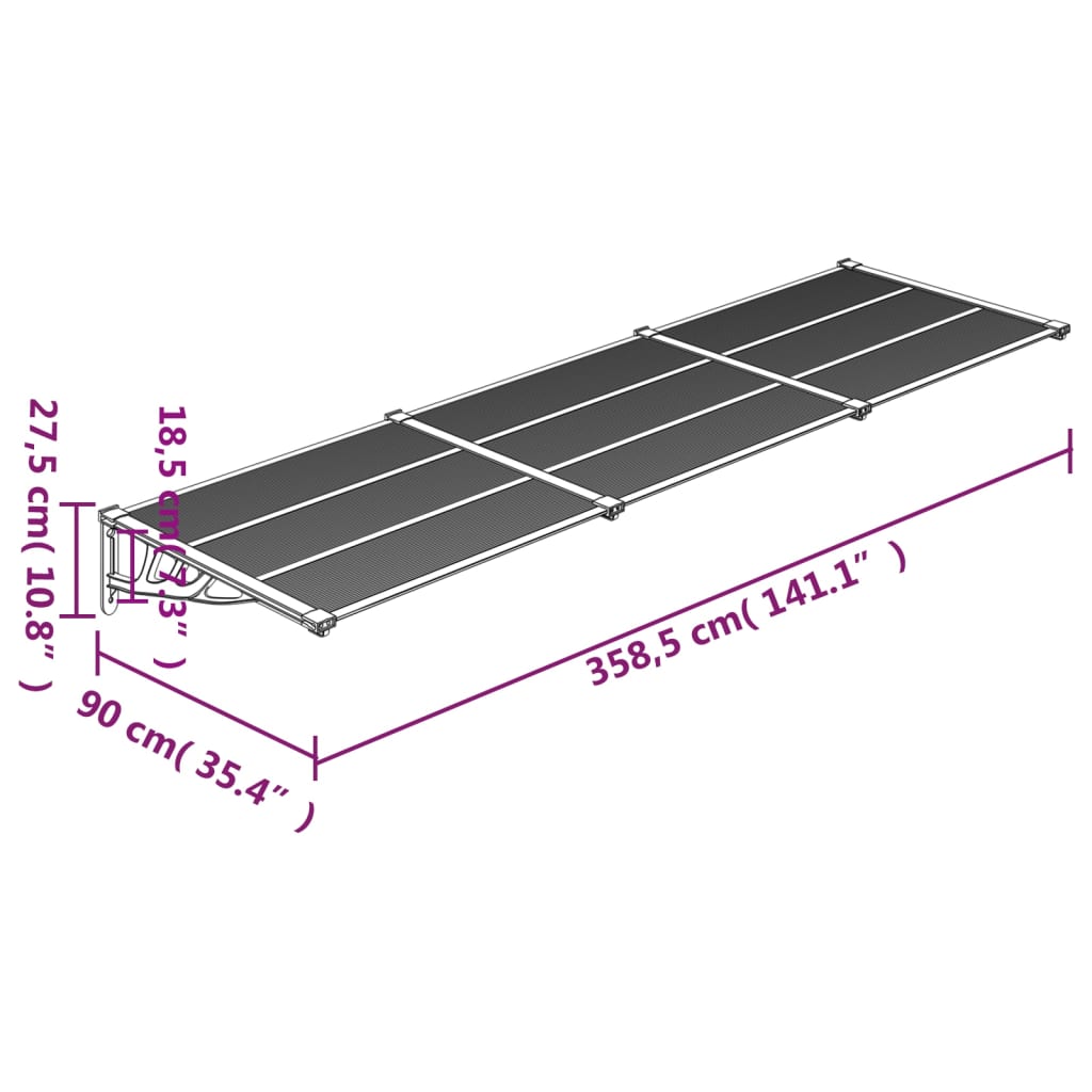 Deurluifel 358,5x90 cm polycarbonaat zwart en transparant Zonwering | Creëer jouw Trendy Thuis | Gratis bezorgd & Retour | Trendy.nl