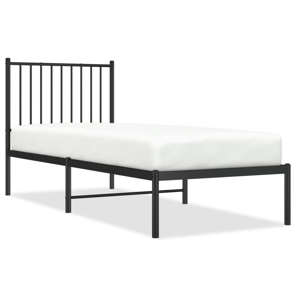 Bedframe met hoofdbord metaal zwart 75x190 cm