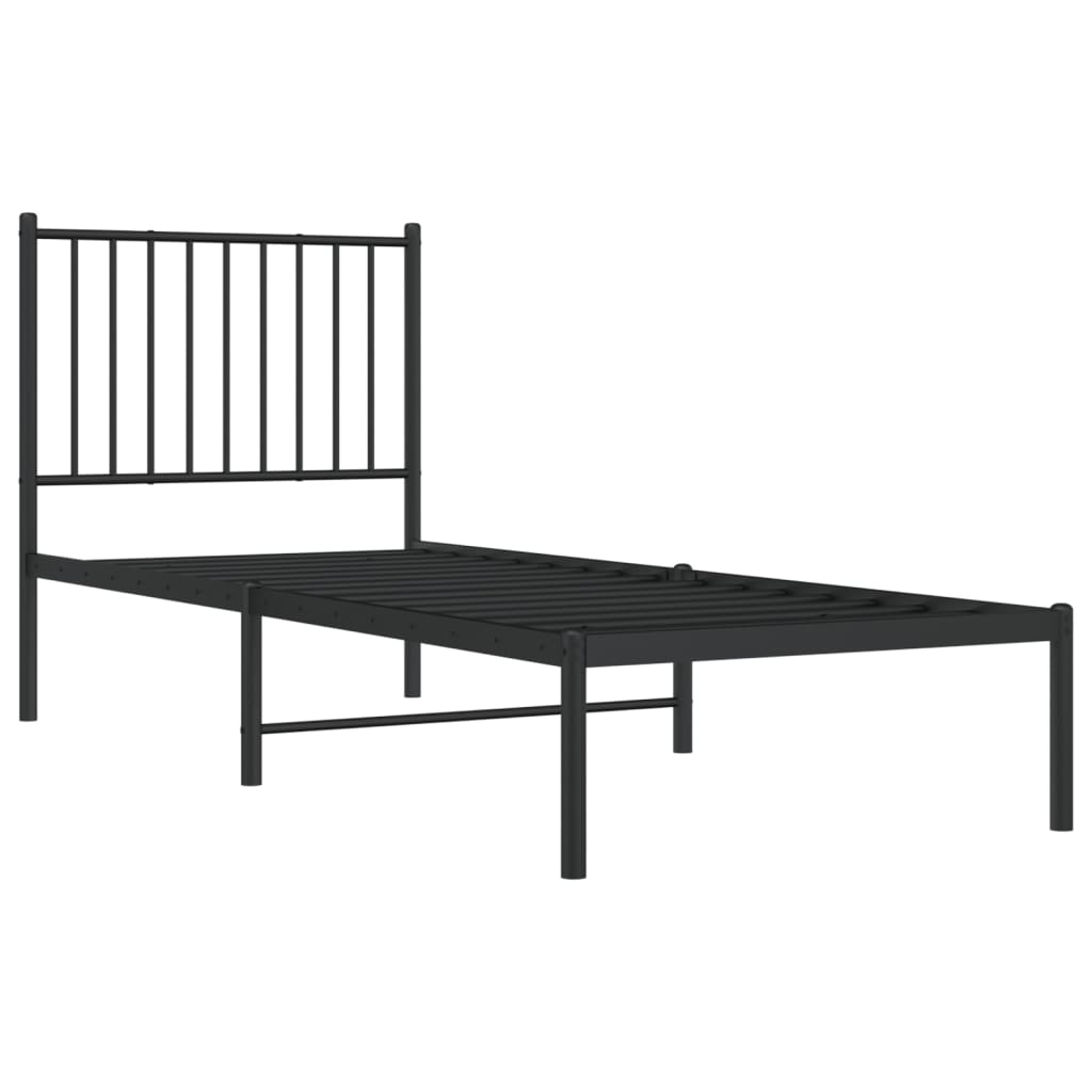 Bedframe met hoofdbord metaal zwart 75x190 cm