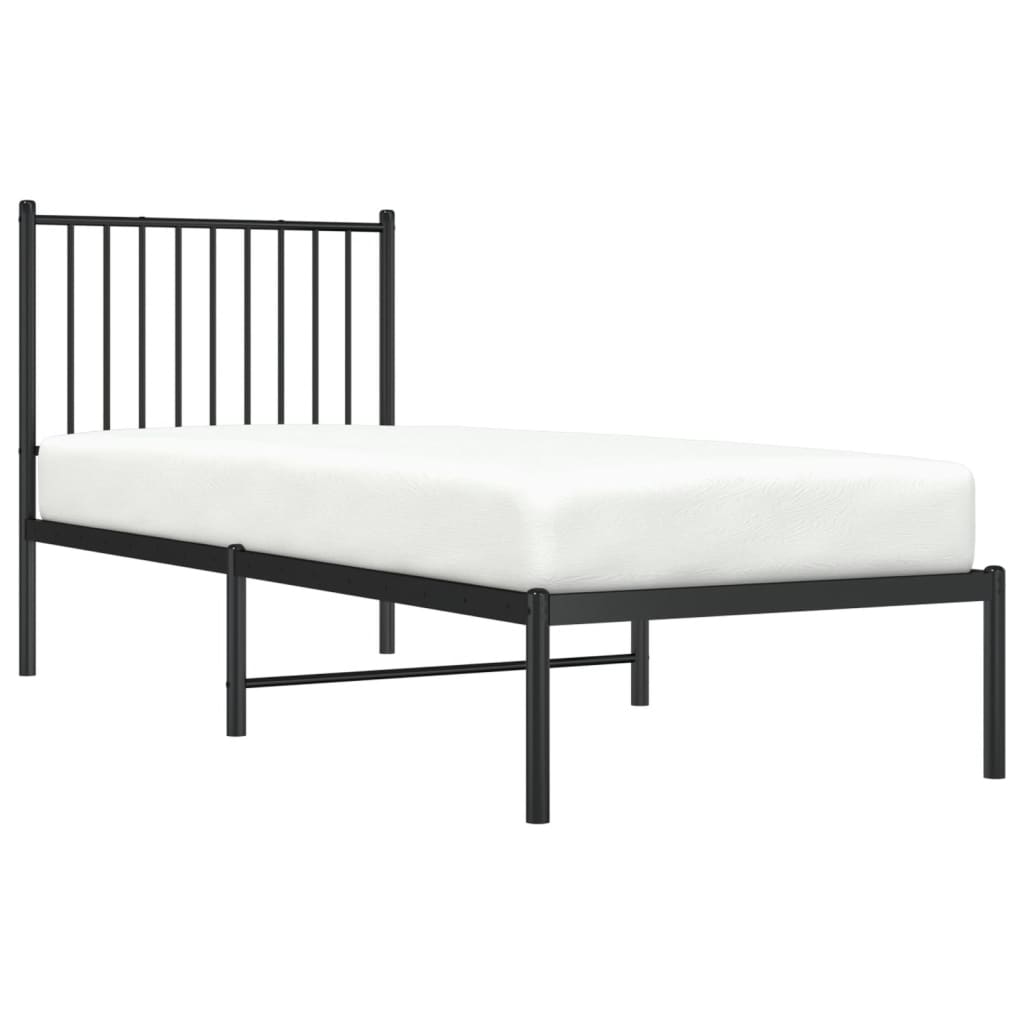 Bedframe met hoofdbord metaal zwart 75x190 cm