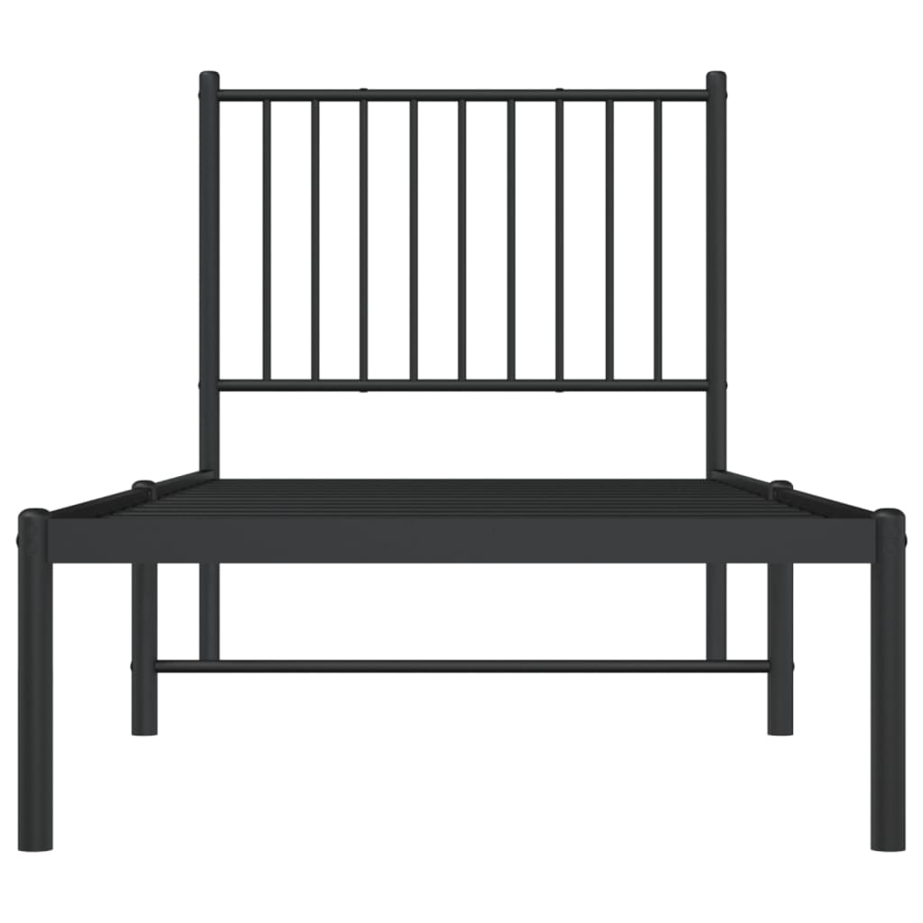 Bedframe met hoofdbord metaal zwart 75x190 cm