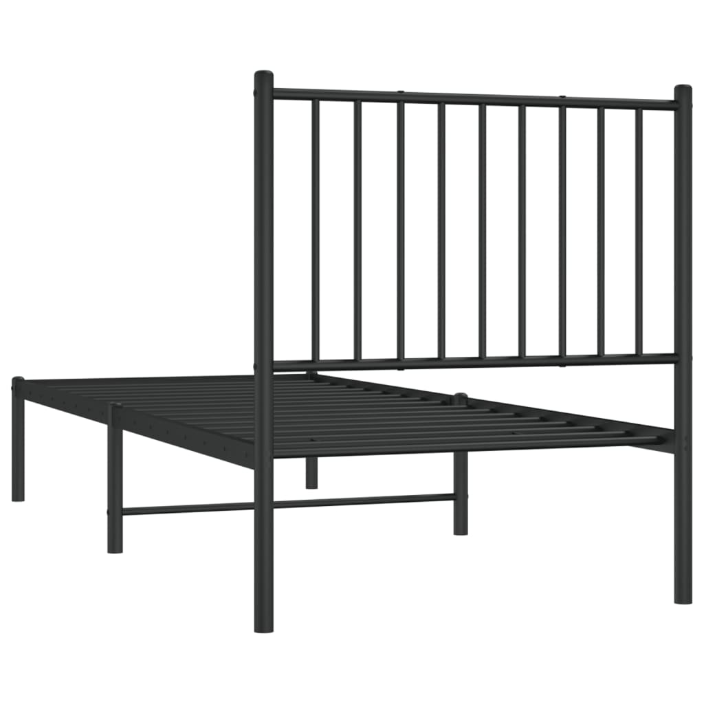 Bedframe met hoofdbord metaal zwart 75x190 cm