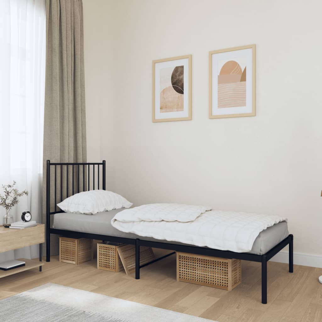 Bedframe met hoofdbord metaal zwart 75x190 cm