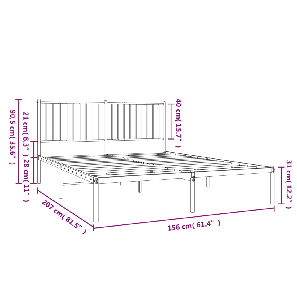 Bedframe met hoofdbord metaal zwart 150x200 cm Bedden & bedframes | Creëer jouw Trendy Thuis | Gratis bezorgd & Retour | Trendy.nl