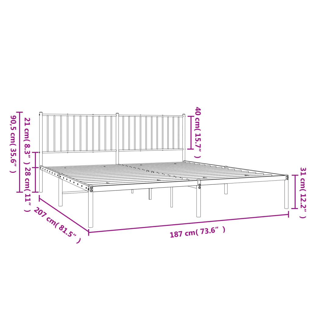 Bedframe met hoofdbord metaal zwart 180x200 cm