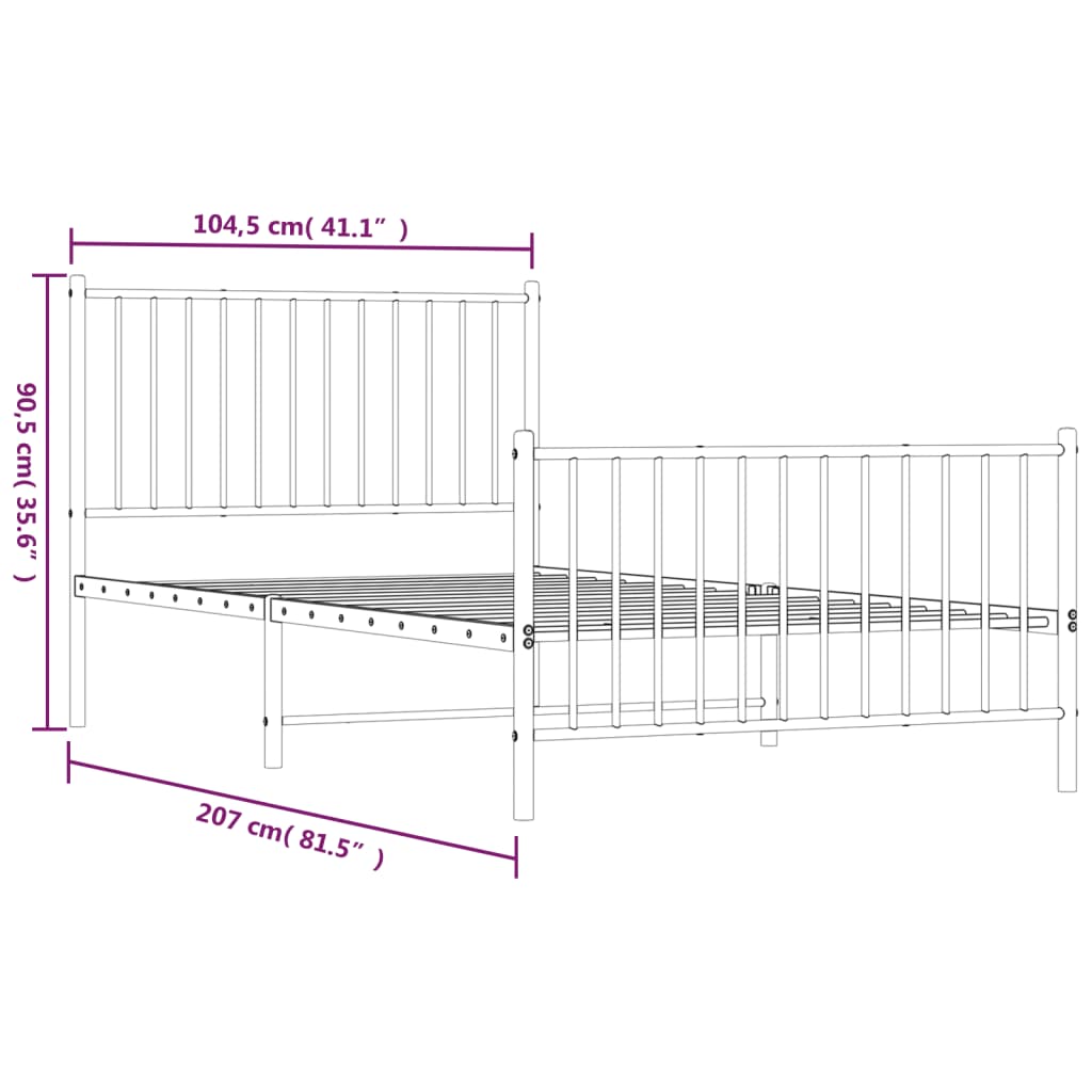 Bedframe met hoofd- en voeteneinde metaal zwart 100x200 cm