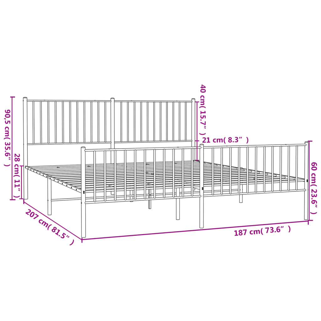 Bedframe met voetbord zonder matras metaal zwart 180x200 cm