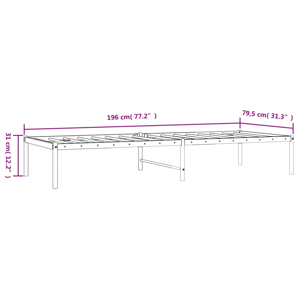 Bedframe metaal wit 75 x 190 cm