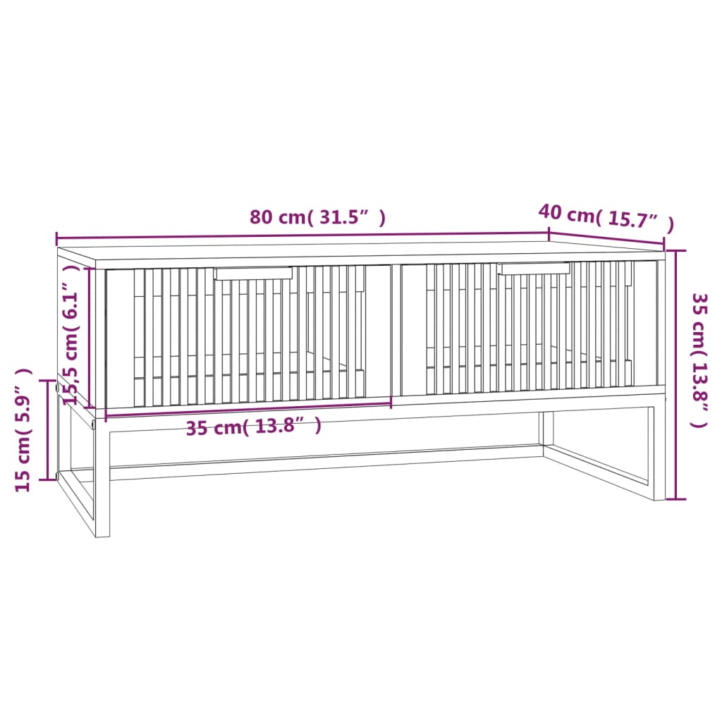 Salontafel 80x40x35 cm bewerkt hout en ijzer wit