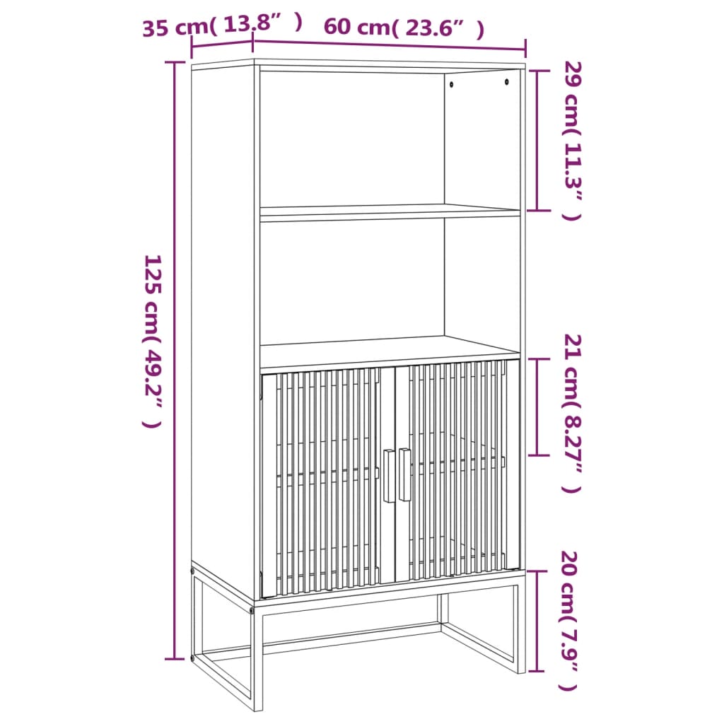 Hoge kast 60x35x125 cm bewerkt hout wit