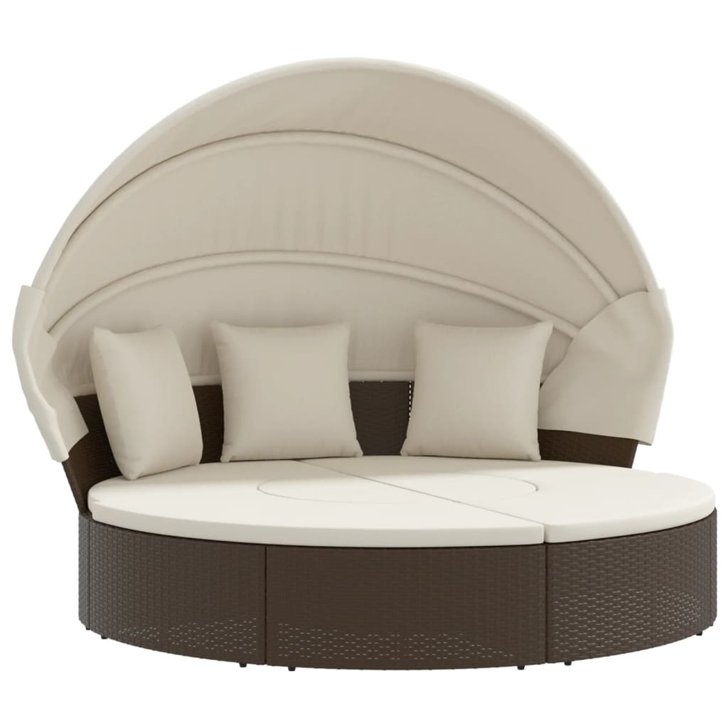 Loungebed met luifel en kussens poly rattan bruin Tuinbedden | Creëer jouw Trendy Thuis | Gratis bezorgd & Retour | Trendy.nl