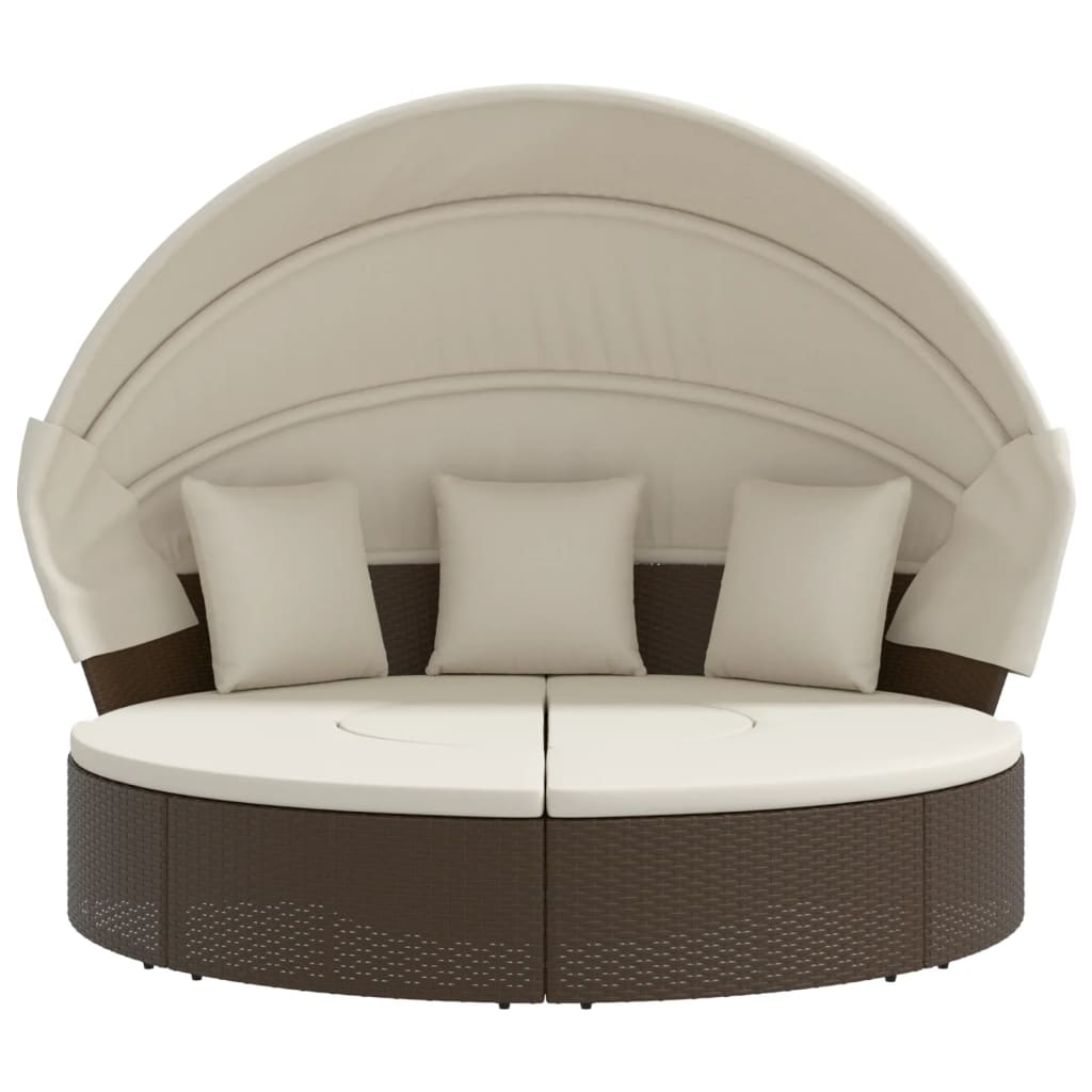 Loungebed met luifel en kussens poly rattan bruin Tuinbedden | Creëer jouw Trendy Thuis | Gratis bezorgd & Retour | Trendy.nl