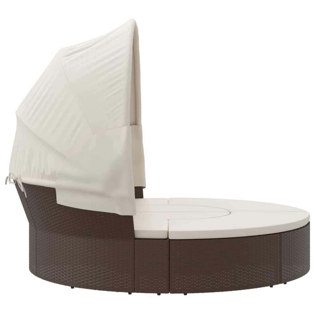 Loungebed met luifel en kussens poly rattan bruin Tuinbedden | Creëer jouw Trendy Thuis | Gratis bezorgd & Retour | Trendy.nl