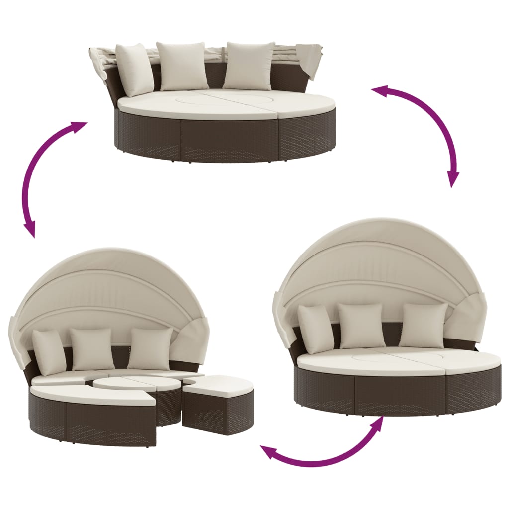 Loungebed met luifel en kussens poly rattan bruin Tuinbedden | Creëer jouw Trendy Thuis | Gratis bezorgd & Retour | Trendy.nl